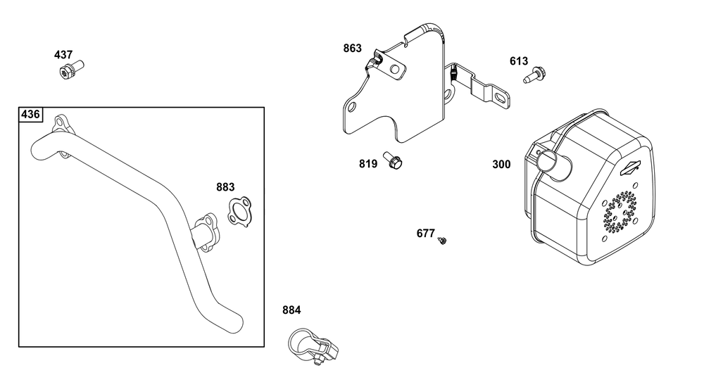 Exhaust Group Diagram and Parts List for 356447-0049-F1 200000 - 399999 Briggs and Stratton Engine